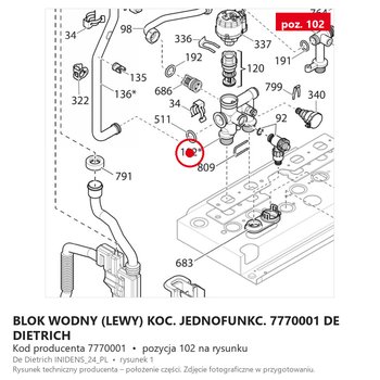 Blok wodny (lewy) kocioł jednofunkyjny 7770001 DE DIETRICH