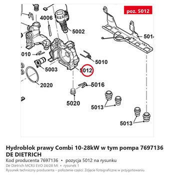 Hydroblok prawy Combi 10-28kW w tym pompa 7697136 DE DIETRICH