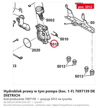 Hydroblok prawy w tym pompa (koc. 1-F) 7697139 DE DIETRICH