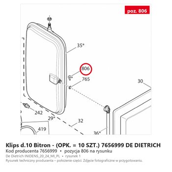 Klips d.10 Bitron - (OPK. = 10 SZT.) 7656999 DE DIETRICH
