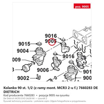 Kolanko 90 st. 1/2 (z ramy mont. MCR3 2-u f.) 7660283 DE DIETRICH