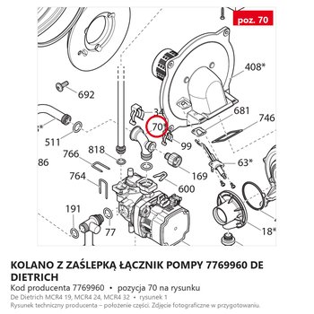 Kolano z Zaślepką Łącznik Pompy 7769960 DE DIETRICH