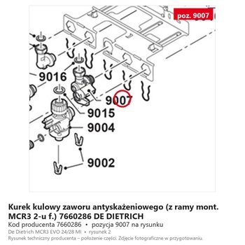 Kurek kulowy zaworu antyskażeniowego (z ramy mont. MCR3 2-u f.) 7660286 DE DIETRICH