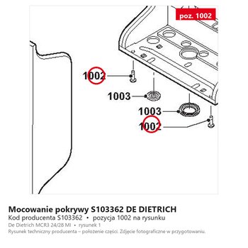 Mocowanie pokrywy S103362 DE DIETRICH