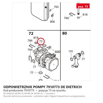Odpowietrznik Pompy 7910773 DE DIETRICH