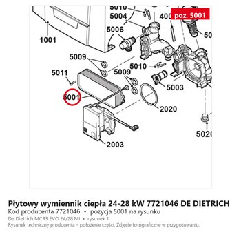 Płytowy wymiennik ciepła 24-28 kW 7721046 DE DIETRICH