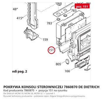 Pokrywa Konsoli Sterowniczej 7860870 DE DIETRICH