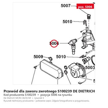 Przewód dla zaworu zwrotnego S100239 DE DIETRICH