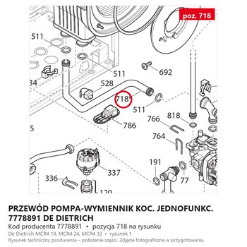 Przewód Pompa-Wymiennik koc. Jednofunkc. 7778891 DE DIETRICH