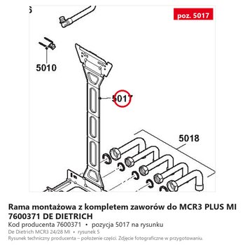 Rama montażowa z kompletem zaworów do MCR3 PLUS MI 7600371 DE DIETRICH