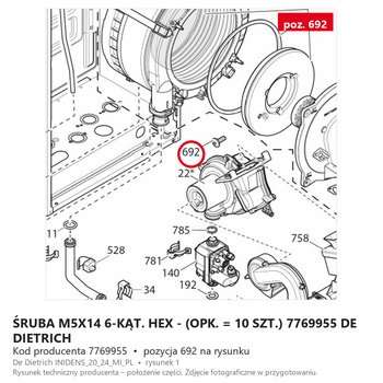 Śruba M5X14 6-Kąt. Hex - (opk. = 10 Szt.) 7769955 DE DIETRICH