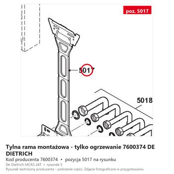 Tylna rama montażowa - tylko ogrzewanie 7600374 DE DIETRICH