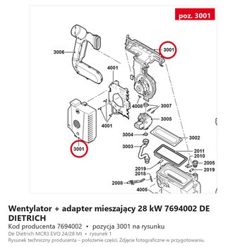 Wentylator + adapter mieszający 28 kW 7694002 DE DIETRICH