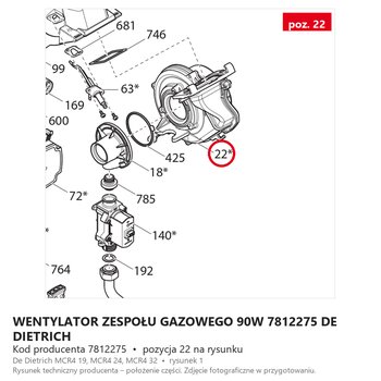 Wentylator Zespołu Gazowego 90W 7812275 DE DIETRICH