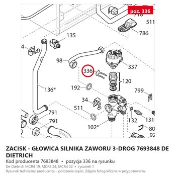 Zacisk - Głowica Silnika Zaworu 3-Drog 7693848 DE DIETRICH