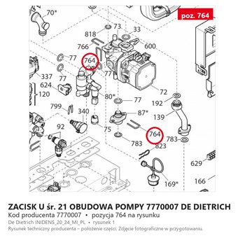 ZACISK U śr. 21 OBUDOWA POMPY 7770007 DE DIETRICH