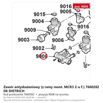 Zawór antyskażeniowy (z ramy mont. MCR3 2-u f.) 7660282 DE DIETRICH