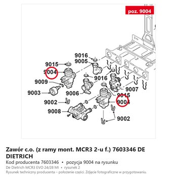 Zawór c.o. (z ramy mont. MCR3 2-u f.) 7603346 DE DIETRICH