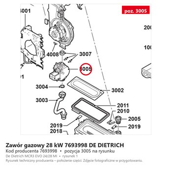Zawór gazowy 28 kW 7693998 DE DIETRICH