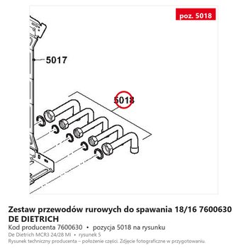 Zestaw przewodów rurowych do spawania 18/16 7600630 DE DIETRICH